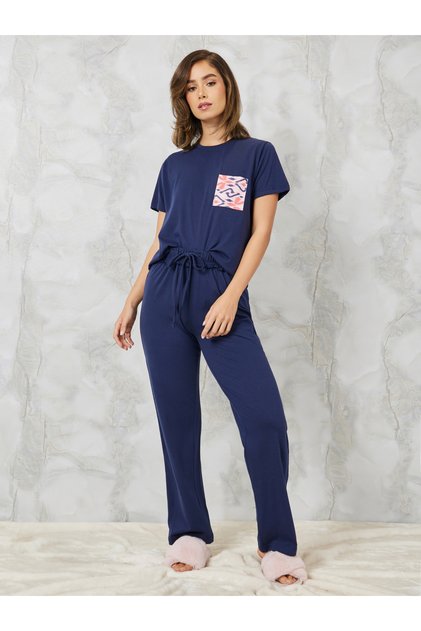 Aztec Print Pocket Short Sleeves T-Shirt and Pyjama Set