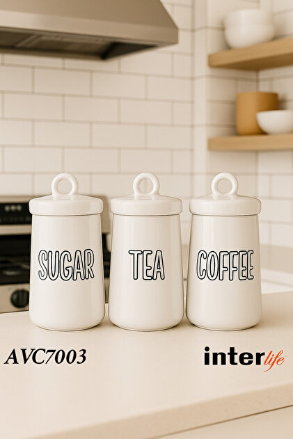 İnterlife 3lü Letter Liza Model Seramik Tea Coffee Sugar Kavanoz