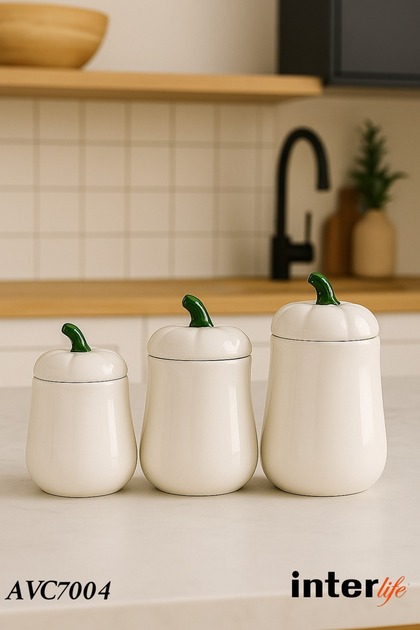 İnterlife 3lü Seramik Bal Kabak Kavanoz Seti Kapaklı Pumpkin