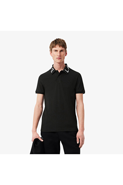 Erkek Slim Fit Baskılı Siyah Polo