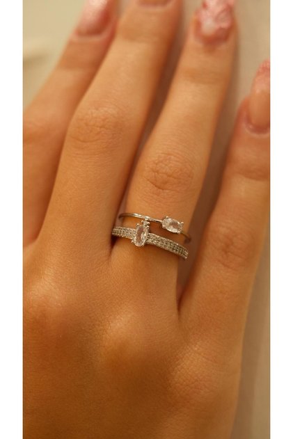 Silver Solitaire Double Appearance Adjustable Ring