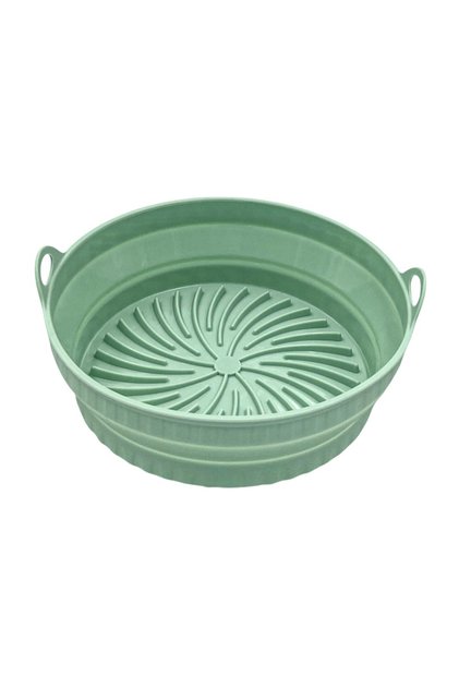 Green Round Foldable Air Fryer Silicone Liner Reusable Air Fryer Silicone Baking Tray Food Grade Sil