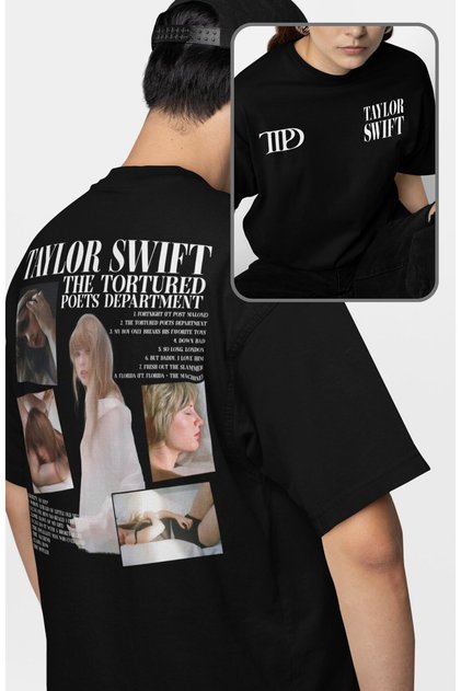 Unisex T.T.P.D Tracklist Back Printed T-Shirt, Oversized Taylor Swift Themed Crew Neck T-Shirt