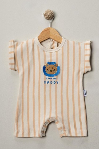 Lion Detailled Striped Baby Romper