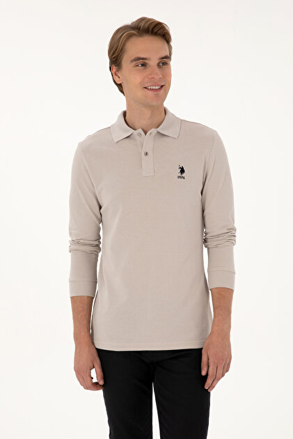 Men's Regular Fit Polo Neck Stone Basic Sweatshirt 50307757-Vr049