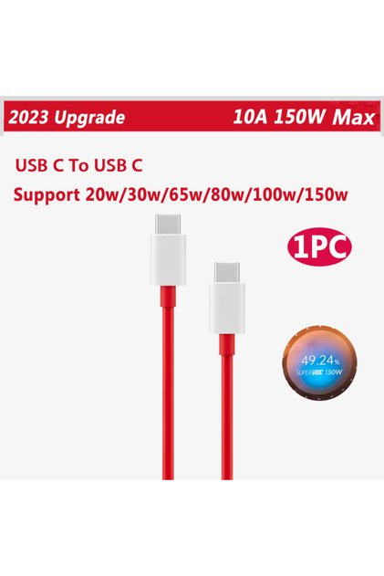 كابل USB C إلى C بطول 1.5 متر كابل أصلي Supervooc 150 واط 100 واط 80 واط كابل USB Type C Warp Charge 65 واط