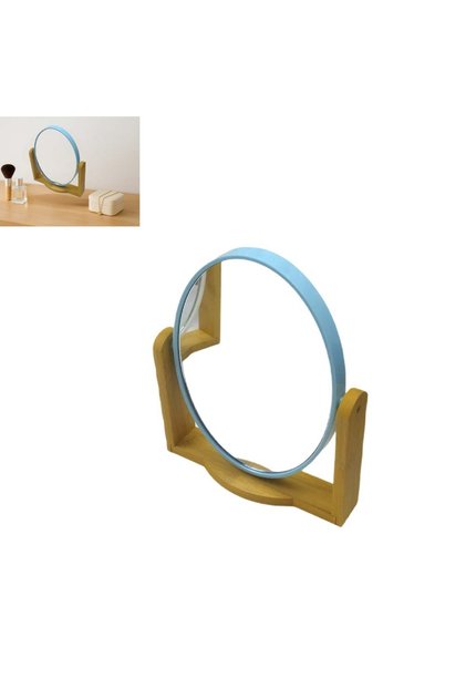 Bambu Stand Çift Yönlü 360° Dönen Plastik Çerçeveli Oval Büyük Ayna El Tıraş Makyaj vb. Aynası Mavi