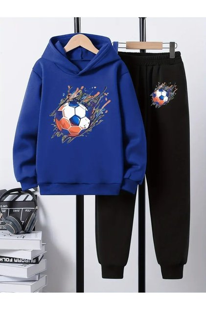 Children's Printed Hooded Sweatshirt and Sweatpants Set 3 Thread Raster for Autumn/Winter