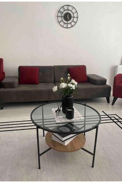 Oslo Masa de Cafea Rotunda – Design Modern cu Blat MDF Nanotech si Sticla Securizata