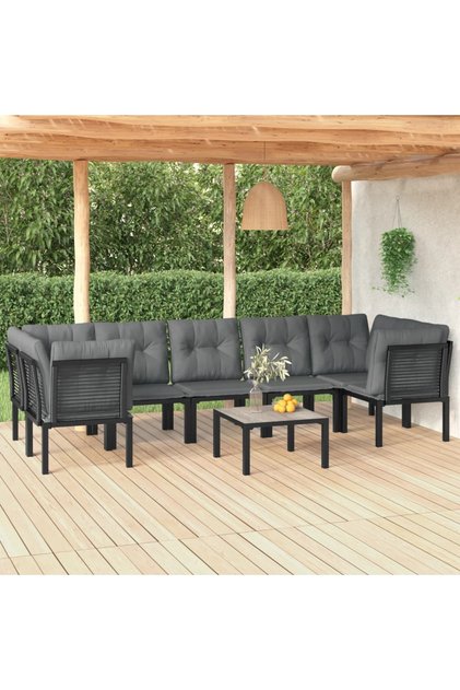 8 Piece Garden Lounge Set Black and Grey Poly Rattan