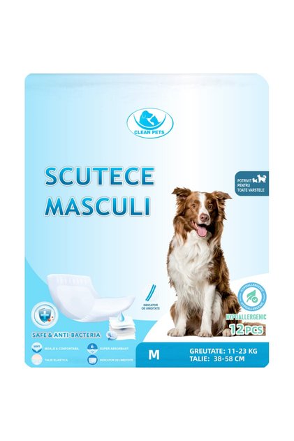 Scutece pentru câini MASCULI de talie medie (M, 38-58 cm) 12 bucăți