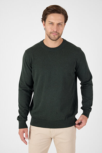 Khaki 100% Cotton Men's Crew Neck Knit Sweater