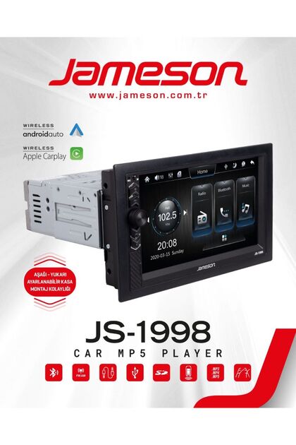 Jameson js-1998-7''-KABLOSUZ CARPLAY-AYARLANABİLİR-BT-USB-FM-MP3