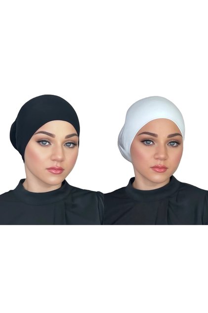 Tube Caps Under Scarf Head Wraps Lightweight and Comfortable- Black & White Set