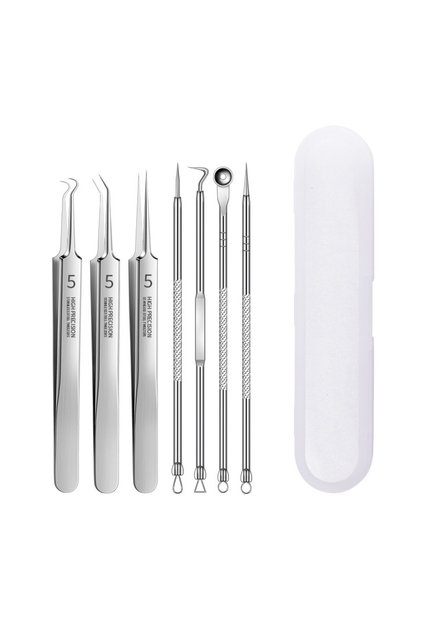 Set 7 pensete pentru extractie puncte negre, comedoane, acnee, ustensile cosmetice din inox, metalic