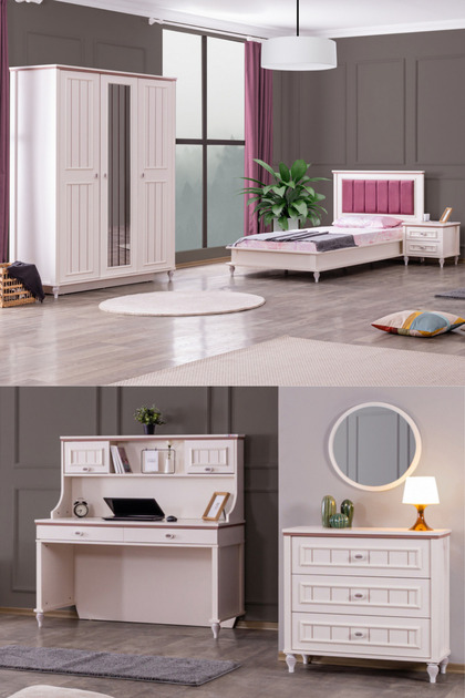 Setay Ezgi Lux Genç Odası - 3 Kapılı Dolap, Karyola, Komodin, Masa
