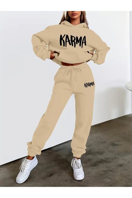 Unisex Men's and Women's Mixed Print Oversized 3 Thread Hooded Tracksuit Set