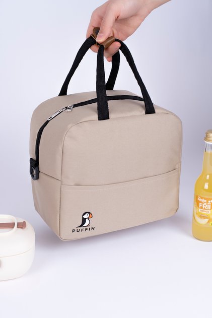 Thermal Bag Heat Insulated Waterproof Lunch Bag with Strap Puffin Beige