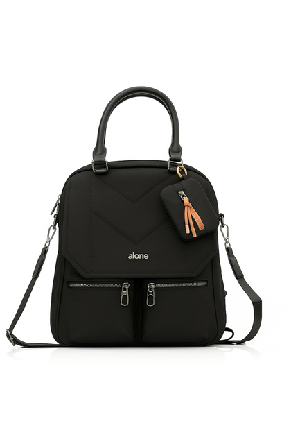 Black Multi-Compartment Backpack and Shoulder Bag Women's Daily University Business Bag 776018