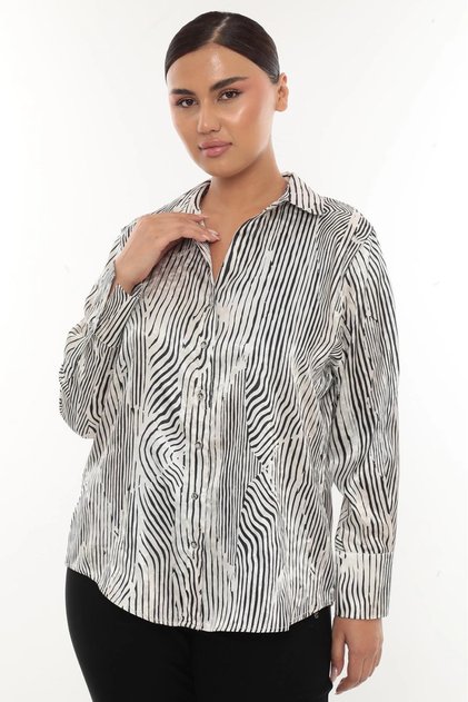 Cămașă pentru femei din satin jacquard din lycra – cămașă cu mânecă lungă, elegantă și confortabilă, cu model