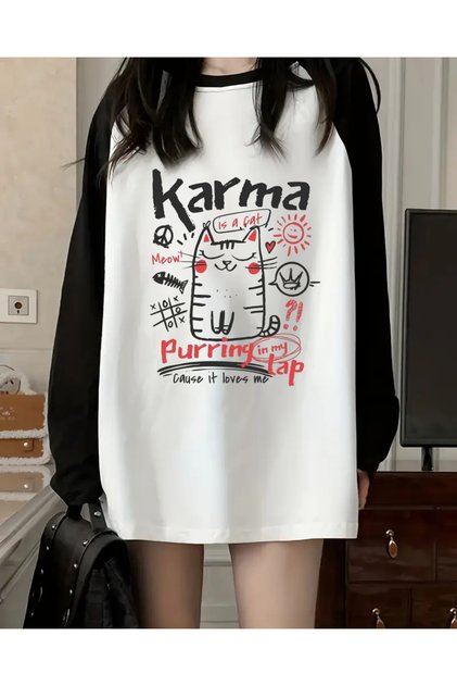 Pinterest Design Raglan Long Sleeve Printed White T-Shirt