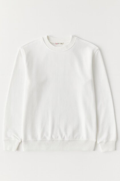 2021 Kadın Basic 3 İplik Sweatshirt Beyaz