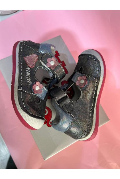 Baby Girl Child Gray Glitter Genuine Leather Orthopedic Walking Shoes