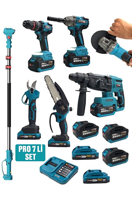 Germany Style Kömürsüz 7'li Set Teleskopik Kırıcı-Matkap-Budama