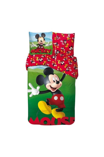 Set lenjerie pat, 100% bumbac, 2 piese, 140x200 cm, 65x65 cm, multicolor, Happy, Mickey Mouse