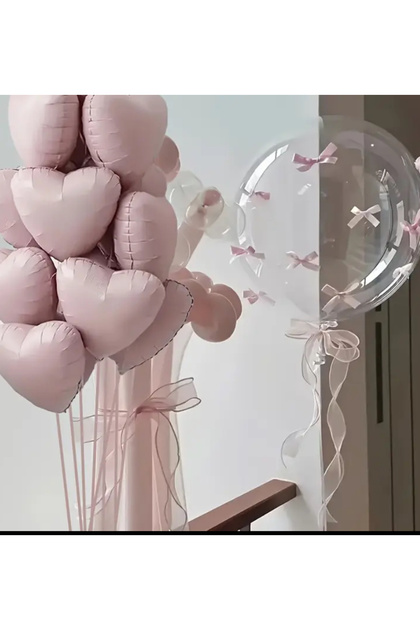 Pink Bow Bobo Balloon and Powder Heart Foil Balloon Set 11 Pieces