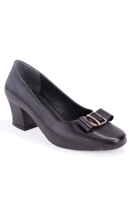 Dza07-725550 Black Printed Patent Leather Classic Heeled Women's Shoes