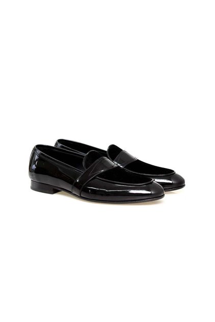 Black Color Laceless Genuine Leather Men's Shoes