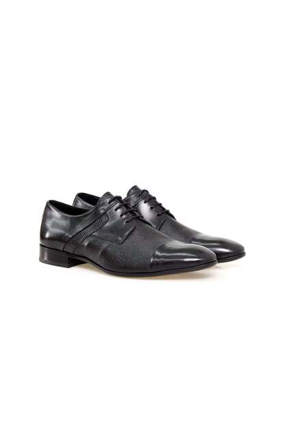 Black Color Lace-Up Genuine Leather Men's Shoes