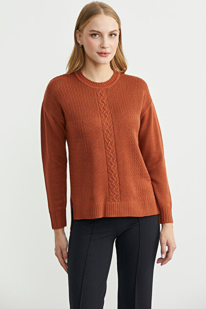 Patterned Long Back Knit Sweater - Tile
