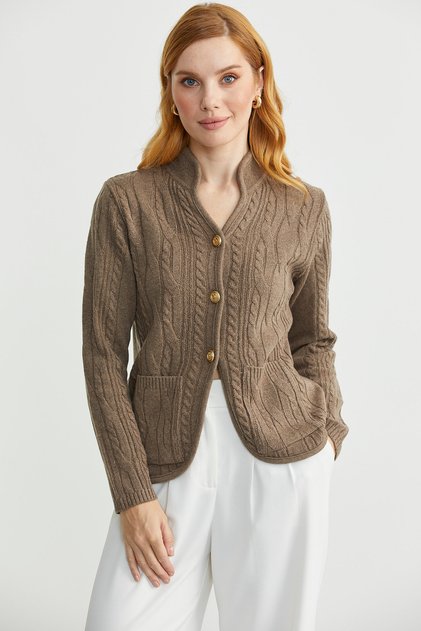 Hakim Wool Knit Jacket with Collar Pockets - Milk Coffee
