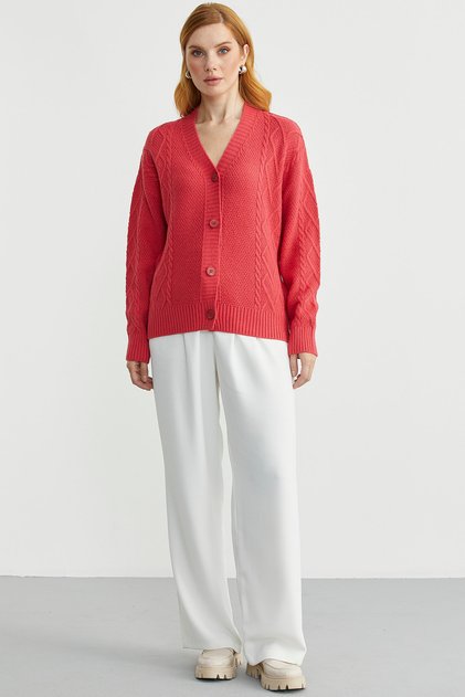 Oversize Buttoned Knit Cardigan - Rose