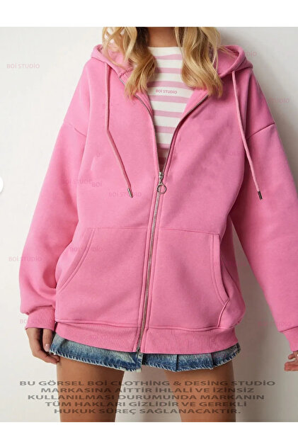 Kalın Oversize Unisex 3 iplik Kışlık Fermuarlı Kapşonlu Hırka- Premium Kalite Kalın Fermuarlı Sweat
