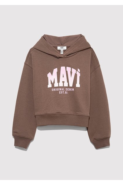 Logo Baskılı Koyu Kahve Kız Çocuk Sweatshirt M7S10124-87181