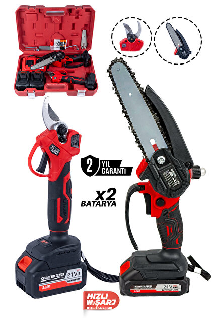 KİMMEER PLUS 21v Çift Akülü Çelik Şanzıman Dal Budama Makası