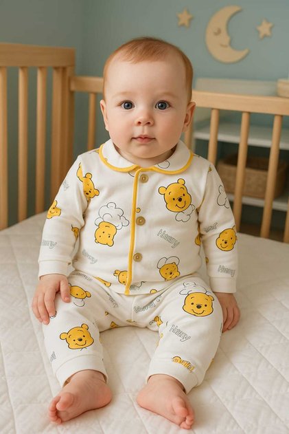 6 Months to 2 Years Old Baby Pajama Set with Buttons, Soft Textured