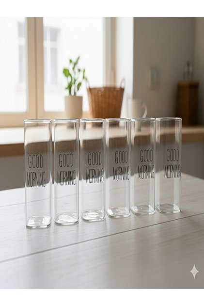 6-Piece Good Morning Borosilicate Square Glass Cup 380 ml 6 Pieces