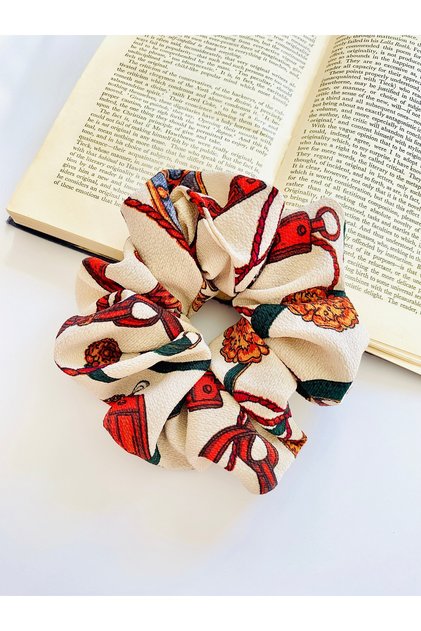 Vintage Desenli Orta Boy Çapı 12 cm Kız Kadın Lastikli Simit Saç Tokası Topuz Tokası Scrunchie