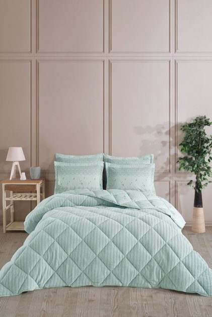 Striped Jakarlı Wellsoft Çift Kişilik Uyku Seti Lastikli Çarşaflı 4 Parça