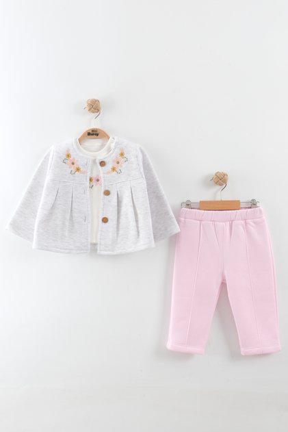 Girl baby flower embroidery 3-piece set (9-12-18 months)