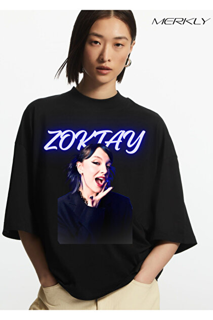 barsdepo Zoktay Printed T-Shirt, Oversize Unisex Black T-Shirt