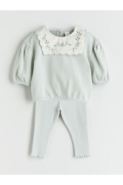 Bisiklet Yaka Kız Bebek Sweatshirt ve Tayt 2'li