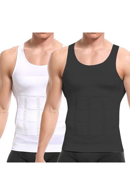 2pcs Mens Slimming Body Shaper Vest, Gynecomastia Compression Shirts, Tank Top