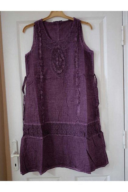 Authentic, Double Layer, No Lycra, 100% Washed, Stonewashed, Pure Cotton, Solid Color, Sleeveless Dress