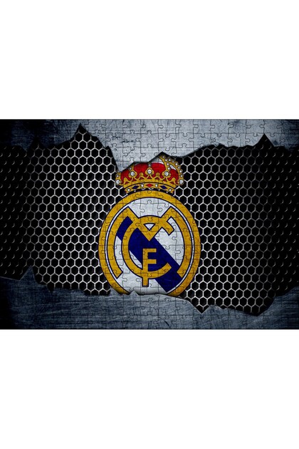 Cakasepetim Real Madrid Logo Gray Black Honeycomb Background 255 Piece Puzzle Jigsaw Puzzle Mdf (Wood)