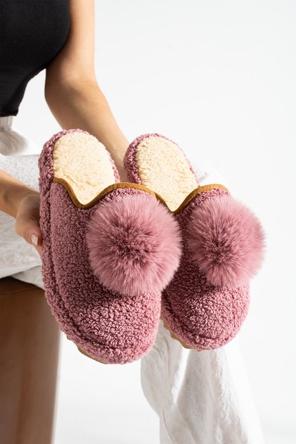 Women's Pompom House Slippers No Noise Thick Sole Winter Slippers